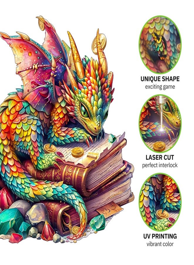 Jigfoxy Wooden Puzzles for Adults, Jeweled Dragon Wood Puzzle for Adults, Unique Animal-Shaped Wooden Jigsaw Puzzle, Christmas Thanksgiving Gifts for Family and Friends (M-11.4 * 10.7in-185pcs) - Image 4